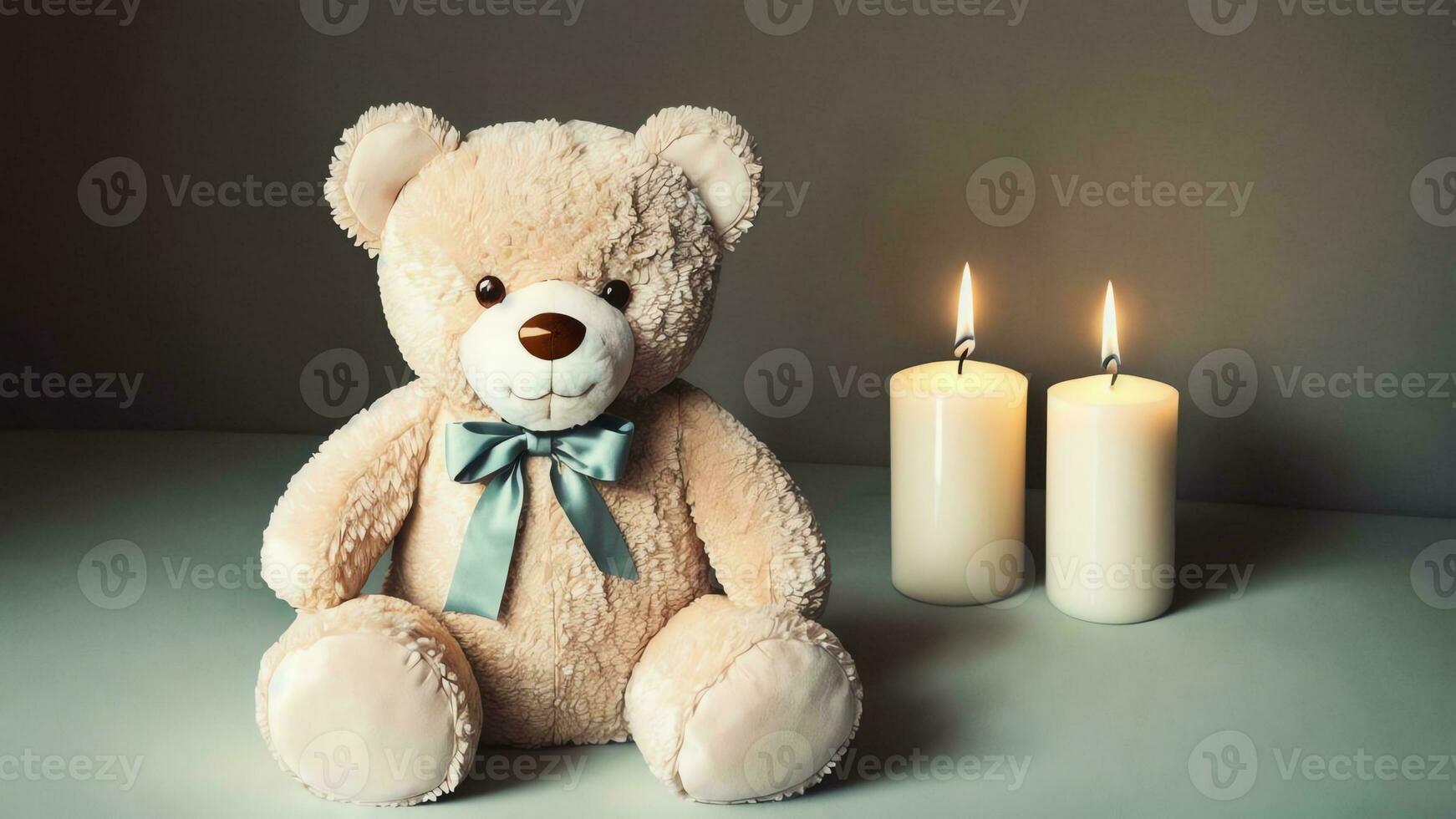 gloeiend warmte vieren nationaal teddy beer dag met een knuffelig kaars. ai gegenereerd. foto