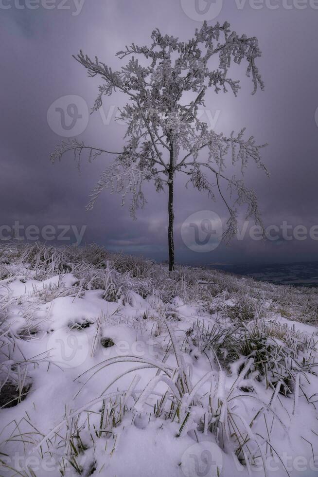 berg keer bekeken van winter landschap foto