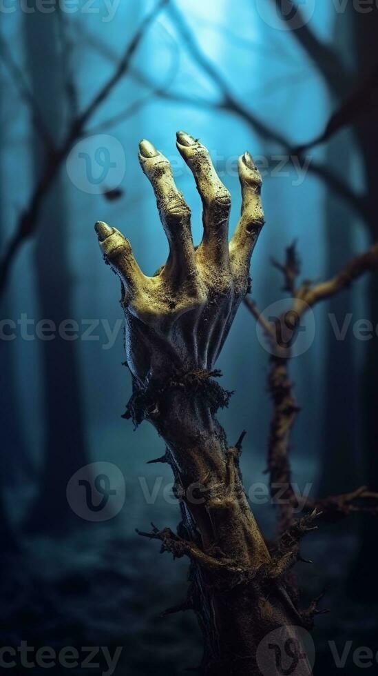 zombie hand. halloween achtergrond met zombie hand. ai gegenereerd foto