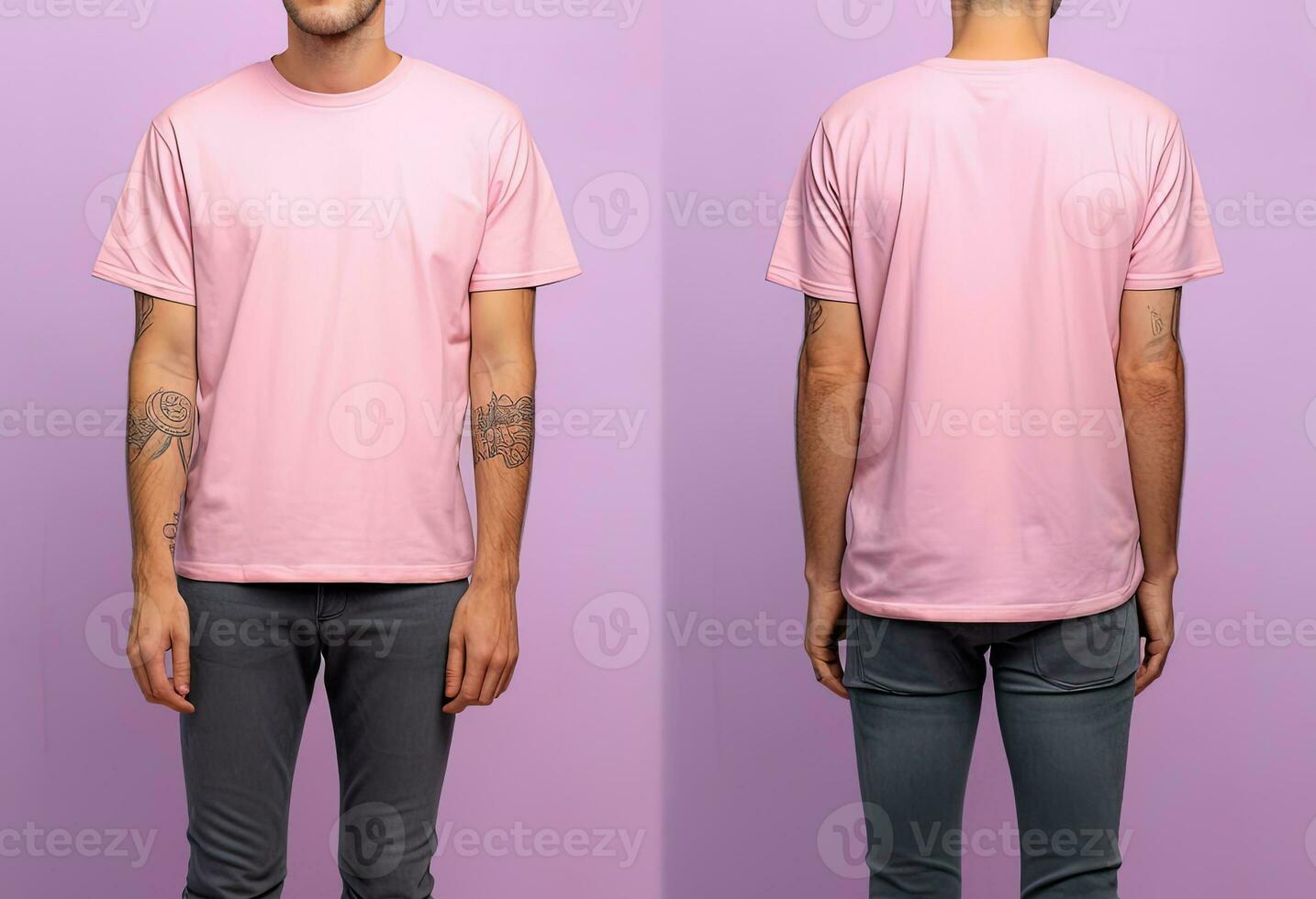 foto realistisch mannetje roze t-shirts met kopiëren ruimte, voorkant, en terug visie. ai gegenereerd