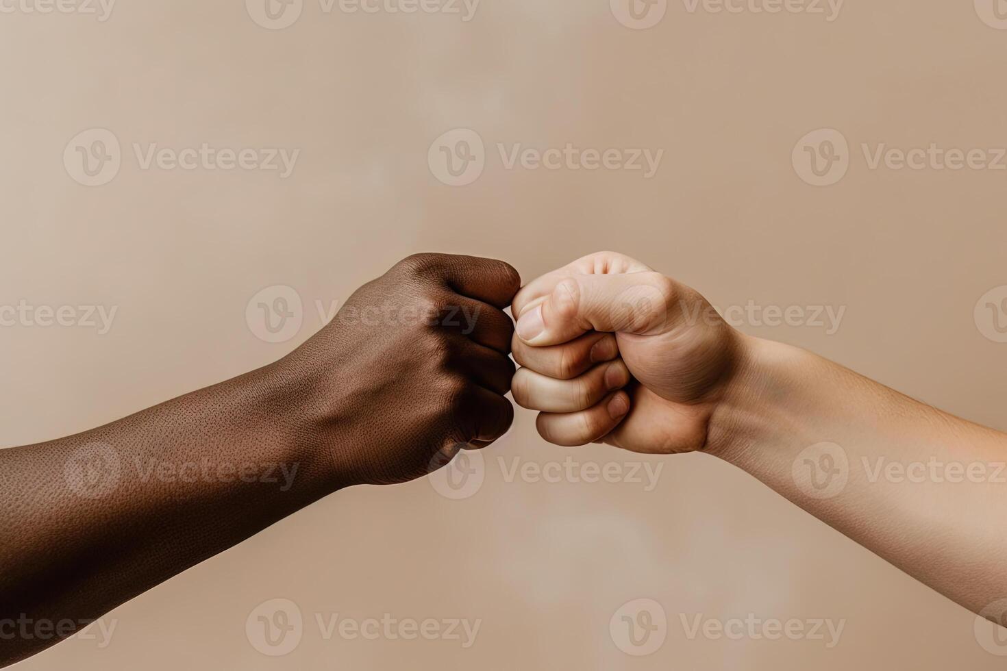 dichtbij omhoog van een vuist buil geïsoleerd Aan beige achtergrond, handen en teamwerk, ondersteuning of samenwerking voor team gebouw, solidariteit of eenheid, hand- verbinding, vennootschap of groet. ai gegenereerd foto