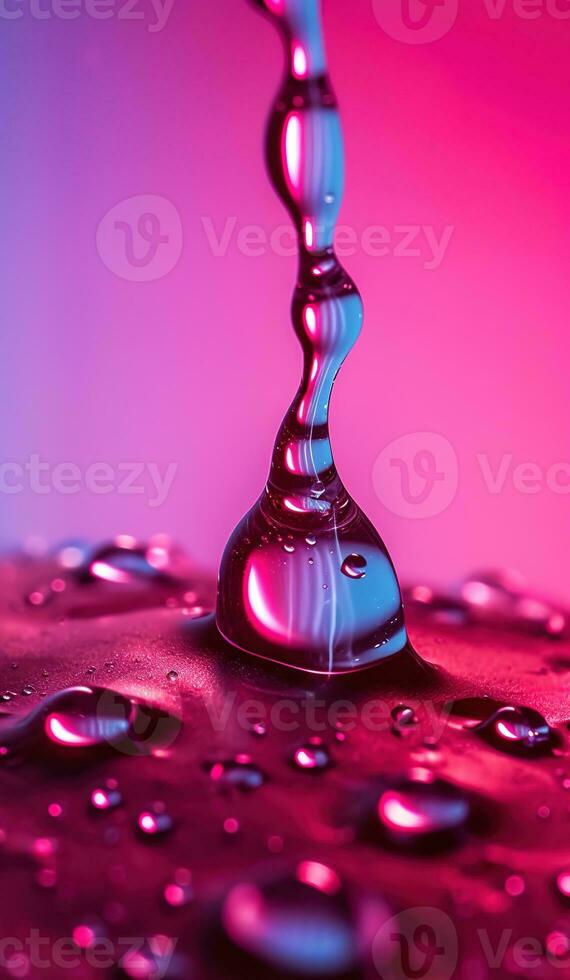 laten vallen Aan Purper. water druppels met een gekleurd achtergrond. ai gegenereerd foto