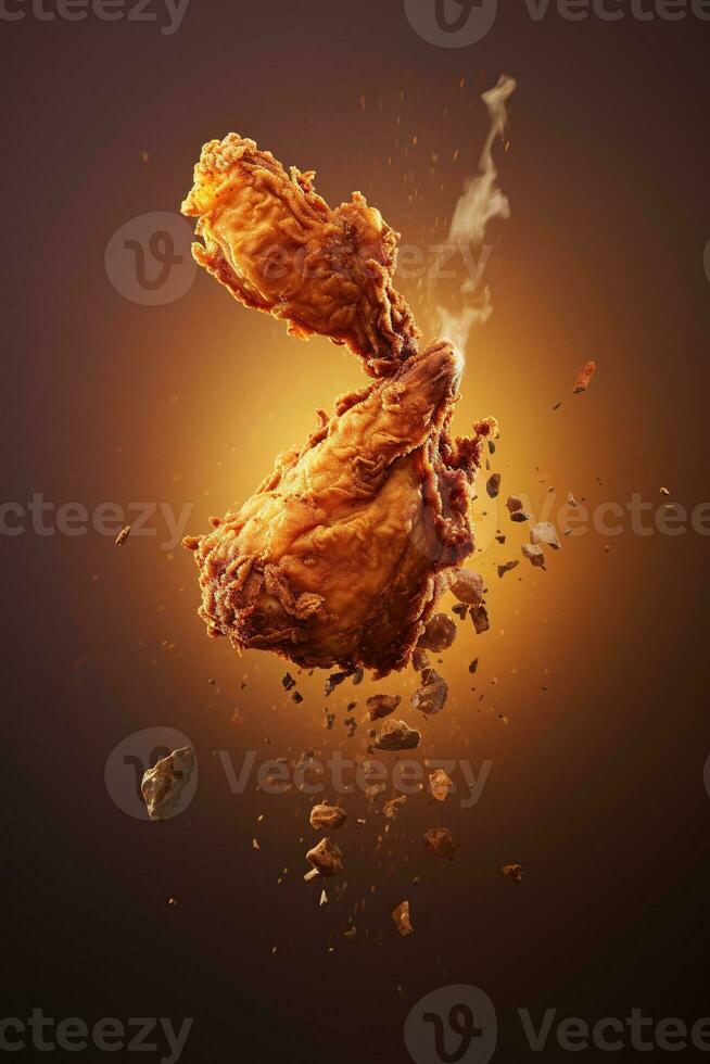 generatief ai illustratie van vliegend gebakken kip duidelijk achtergrond foto