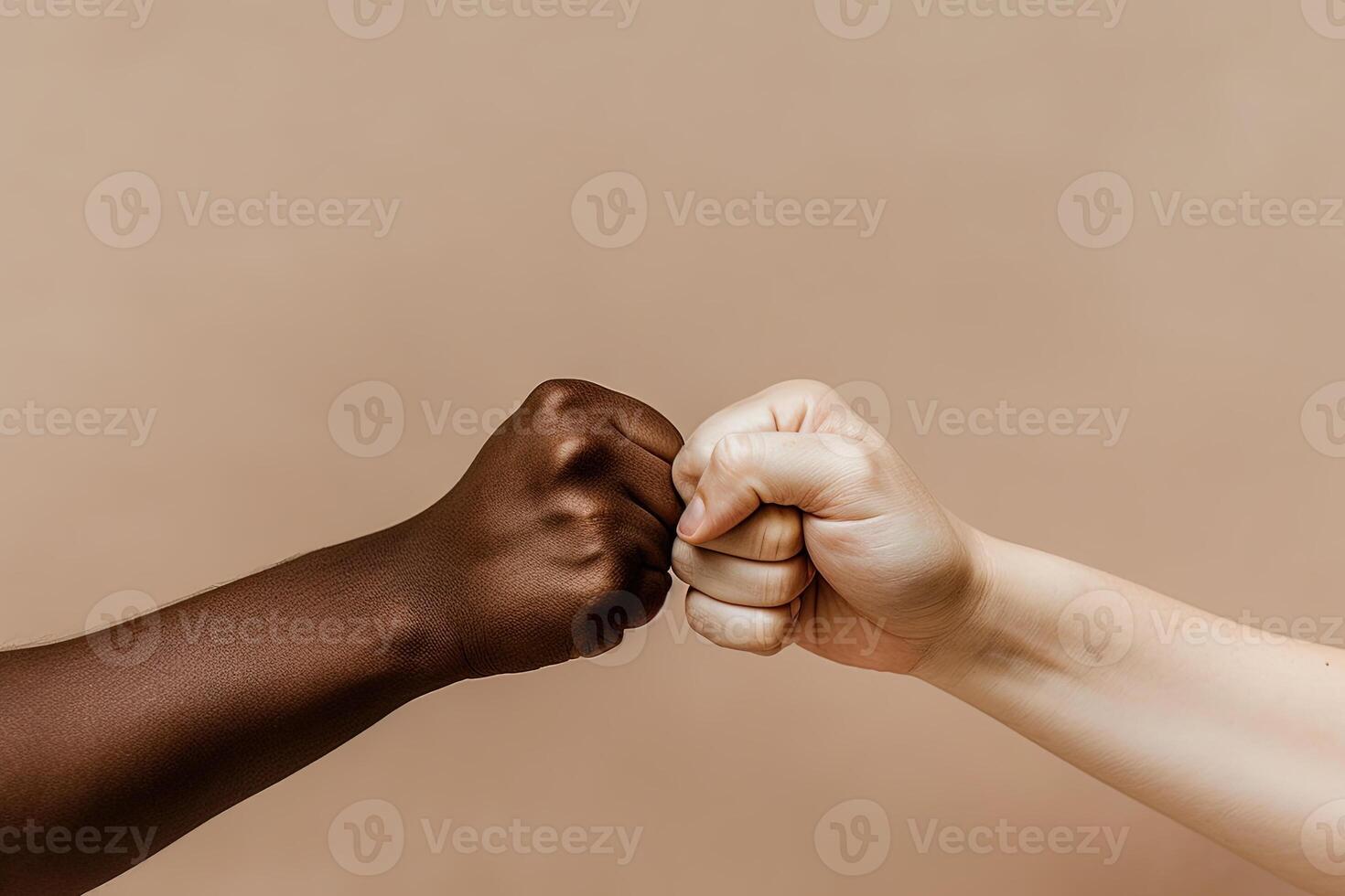 dichtbij omhoog van een vuist buil geïsoleerd Aan beige achtergrond, handen en teamwerk, ondersteuning of samenwerking voor team gebouw, solidariteit of eenheid, hand- verbinding, vennootschap of groet. ai gegenereerd foto