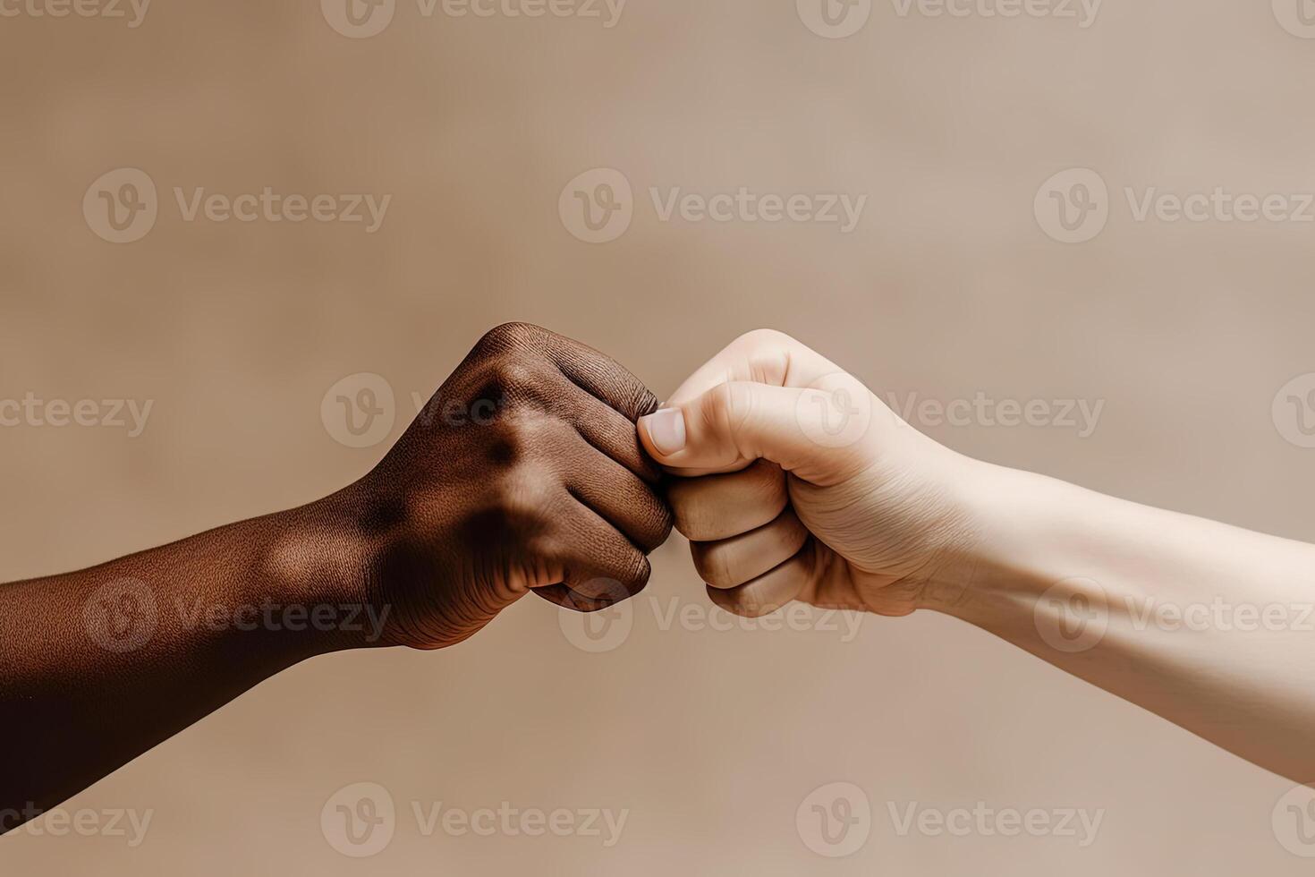 dichtbij omhoog van een vuist buil geïsoleerd Aan beige achtergrond, handen en teamwerk, ondersteuning of samenwerking voor team gebouw, solidariteit of eenheid, hand- verbinding, vennootschap of groet. ai gegenereerd foto