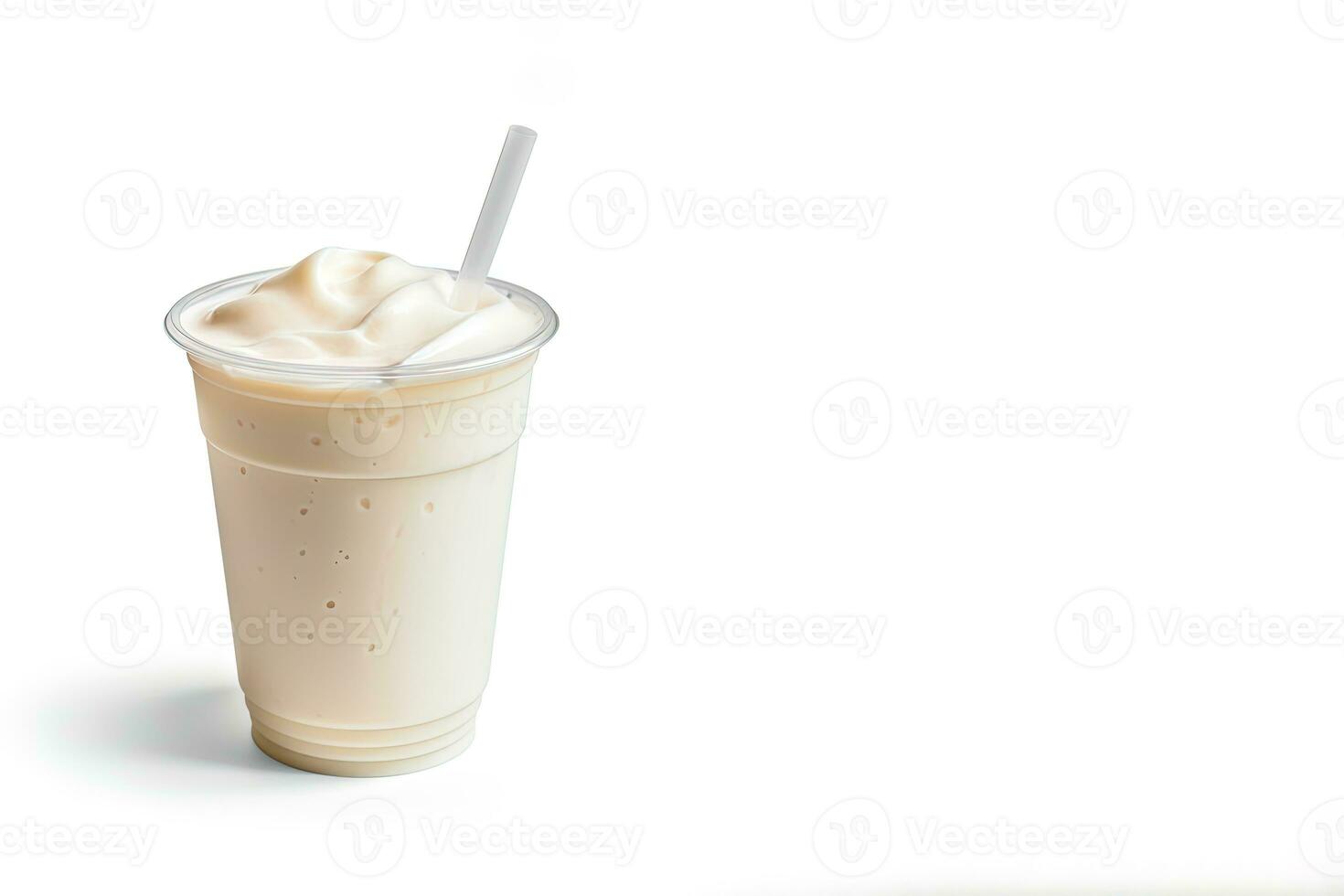 vanille milkshake in plastic meenemen kop geïsoleerd Aan wit achtergrond met kopiëren ruimte. ai gegenereerd foto