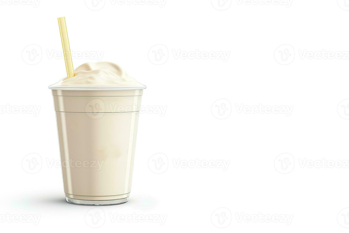 vanille milkshake in plastic meenemen kop geïsoleerd Aan wit achtergrond met kopiëren ruimte. ai gegenereerd foto