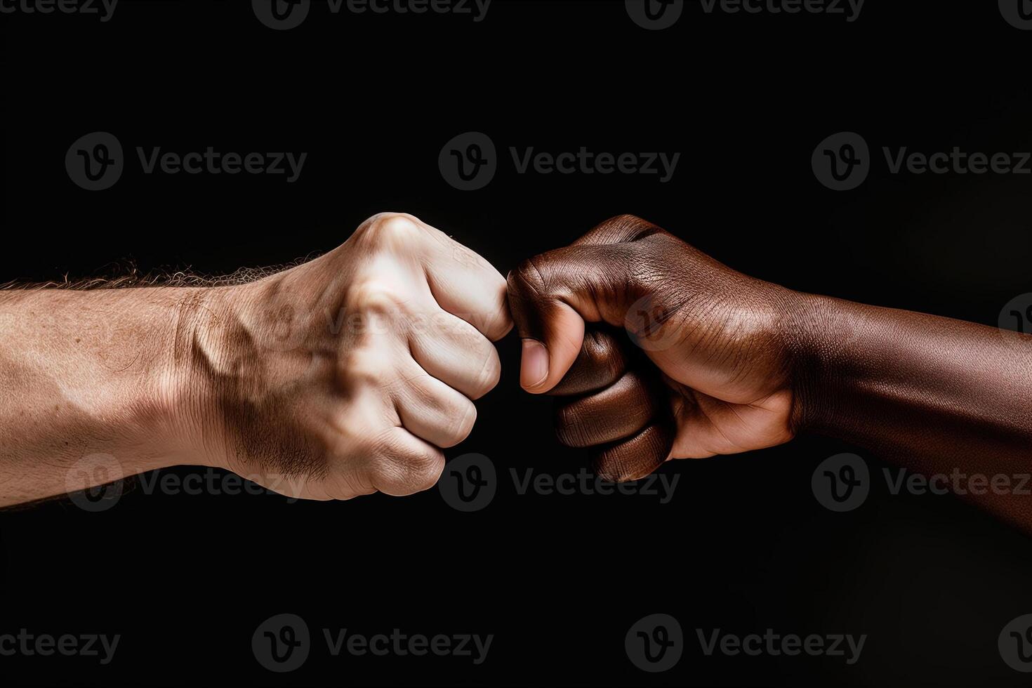 dichtbij omhoog van een vuist buil geïsoleerd Aan zwart achtergrond, handen en teamwerk, ondersteuning of samenwerking voor team gebouw, solidariteit of eenheid, hand- verbinding, vennootschap of groet. ai gegenereerd foto