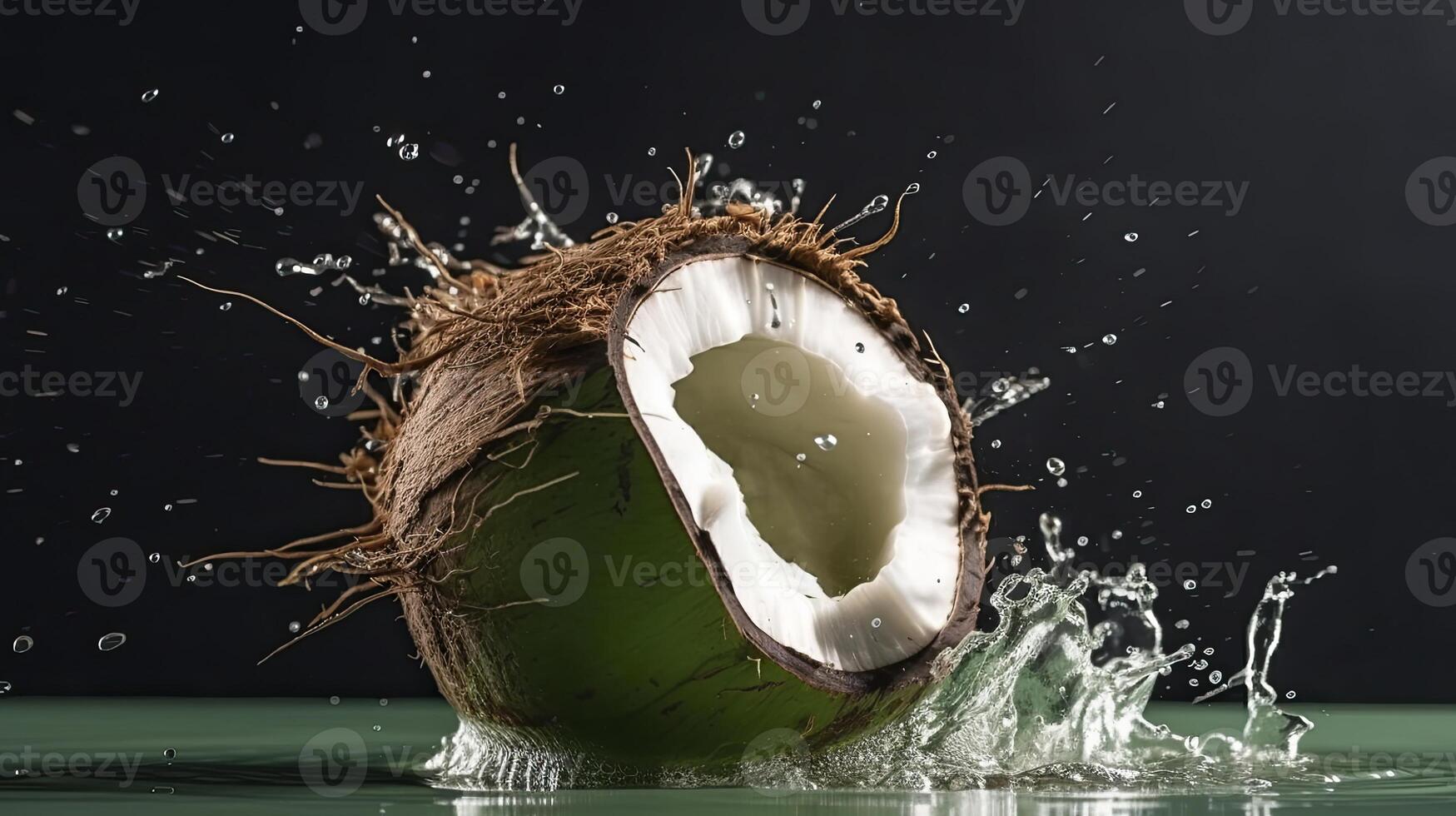 groen kokosnoot plons Aan water, es kelapa muda, Indonesisch tropisch drankjes, generatief ai foto