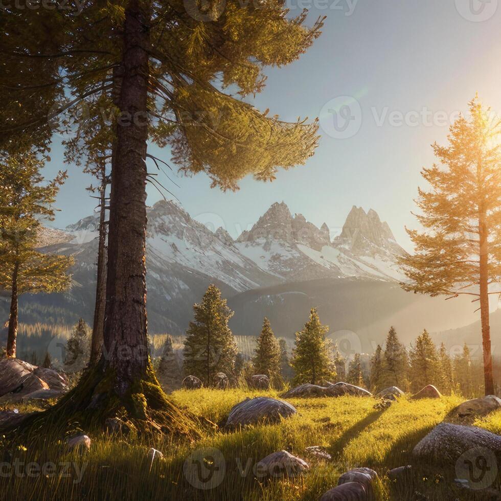 verbazingwekkend berg landschap met kleurrijk levendig zonsondergang Aan de lucht, generatief ai foto