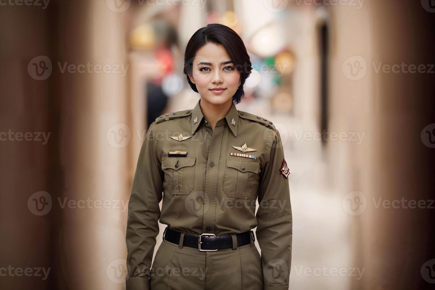 foto van Aziatisch vrouw in Thais Politie officier uniform, generatief ai