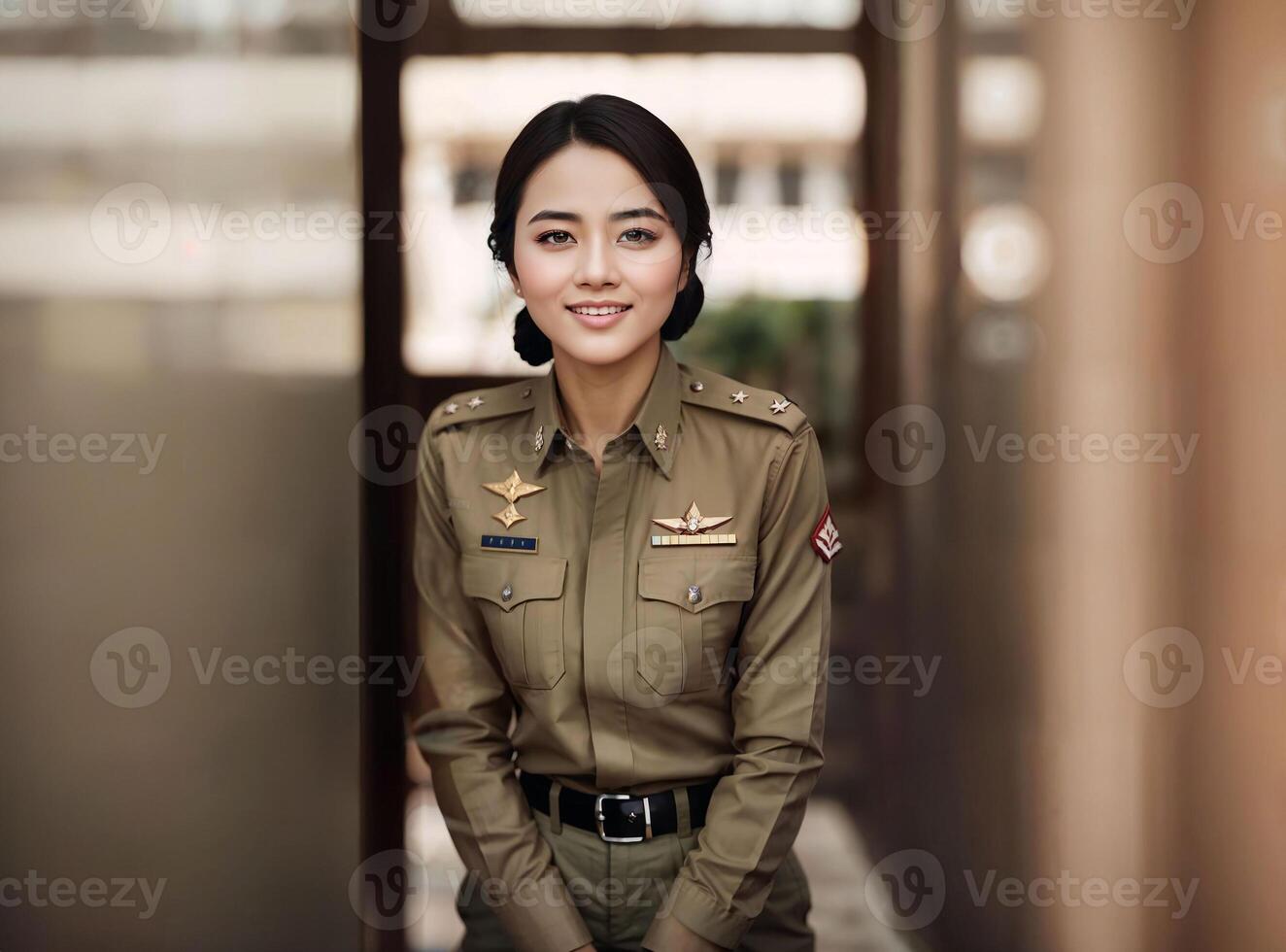 foto van Aziatisch vrouw in Thais Politie officier uniform, generatief ai