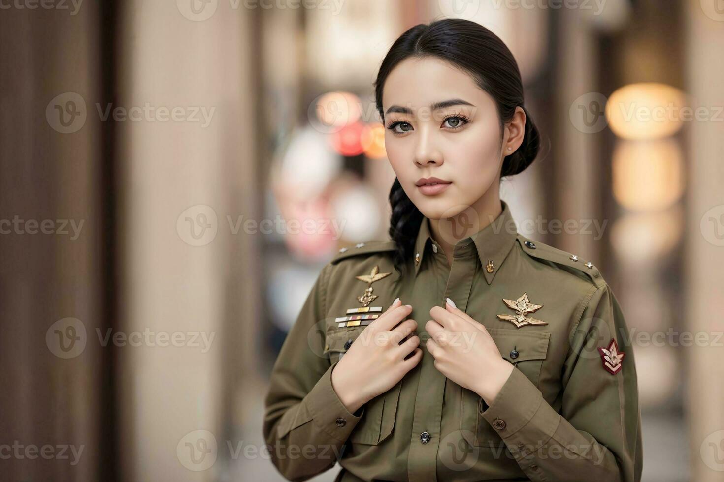 foto van Aziatisch vrouw in Thais Politie officier uniform, generatief ai