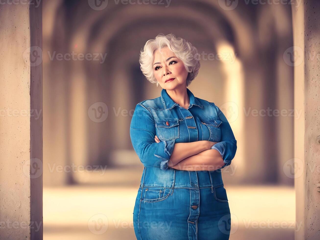 portret foto van gelukkig mooi oud vrouw dame, generatief ai