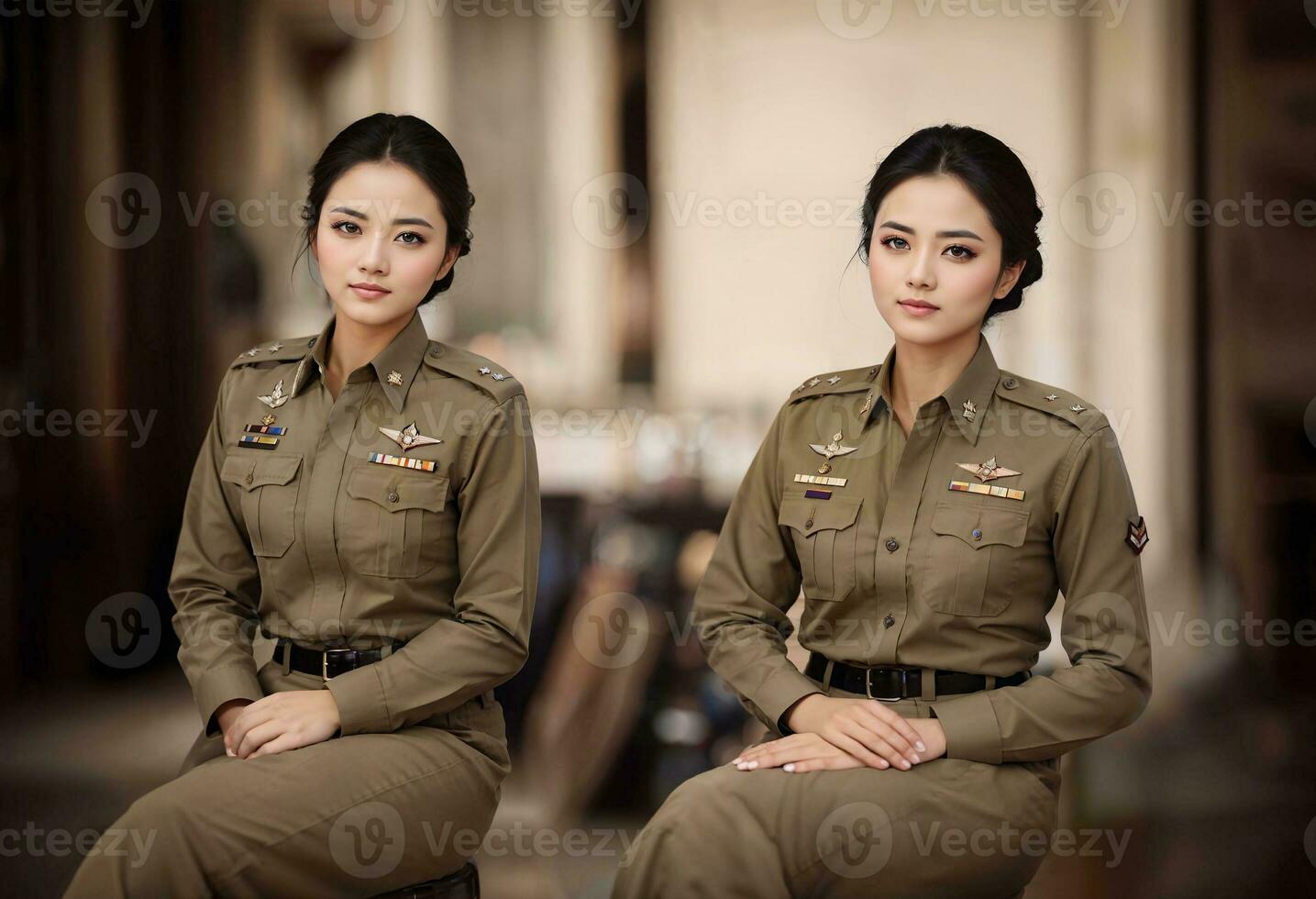 foto van Aziatisch vrouw in Thais Politie officier uniform, generatief ai
