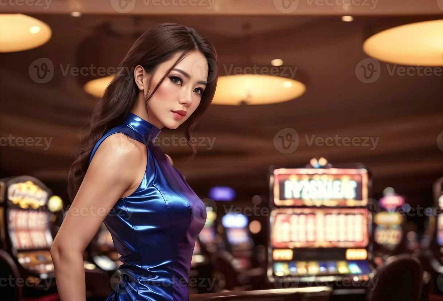 mooi vrouw Bij luxe casino gokken, generatief ai foto