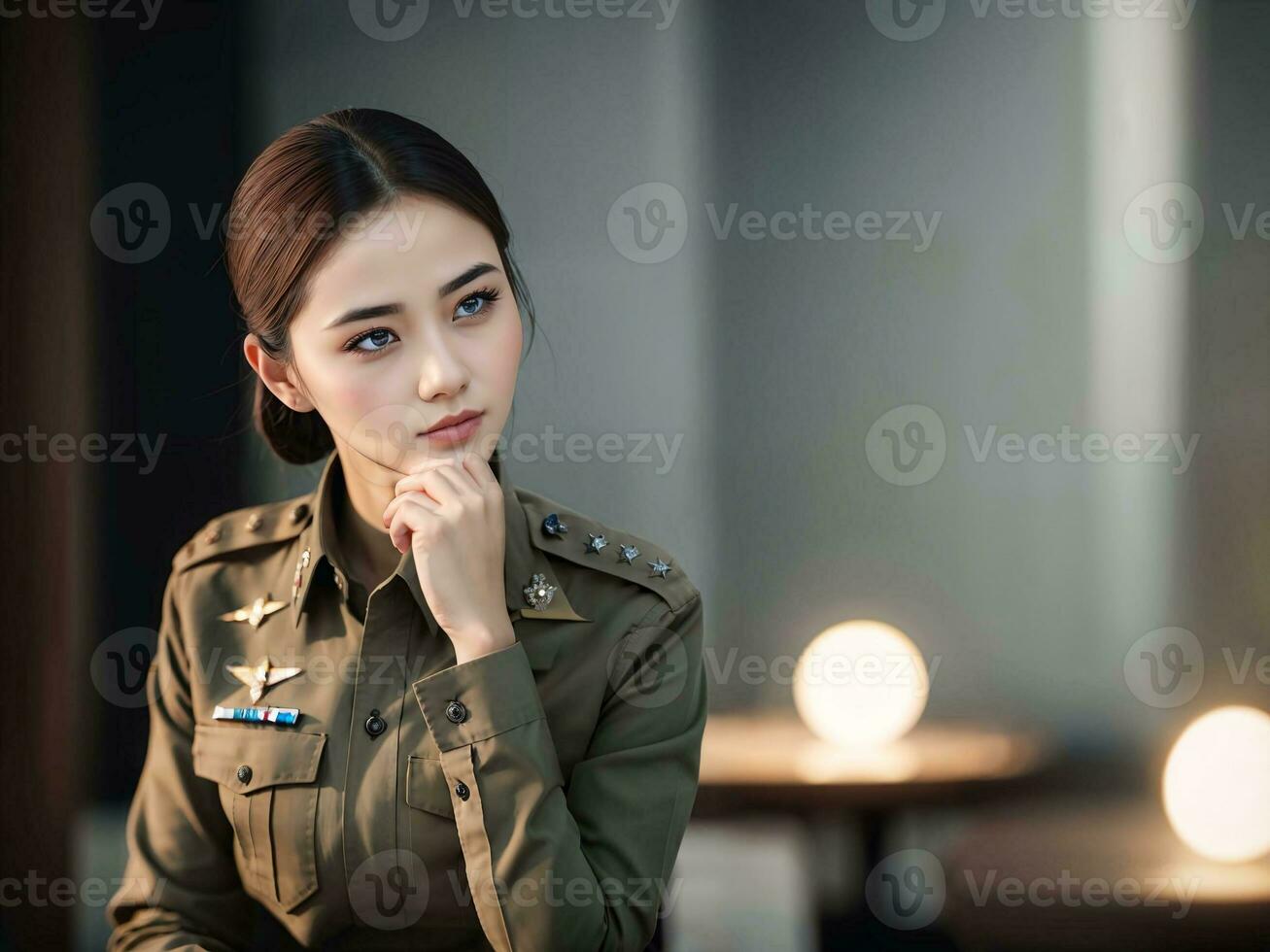 foto van Aziatisch vrouw in Thais Politie officier uniform, generatief ai