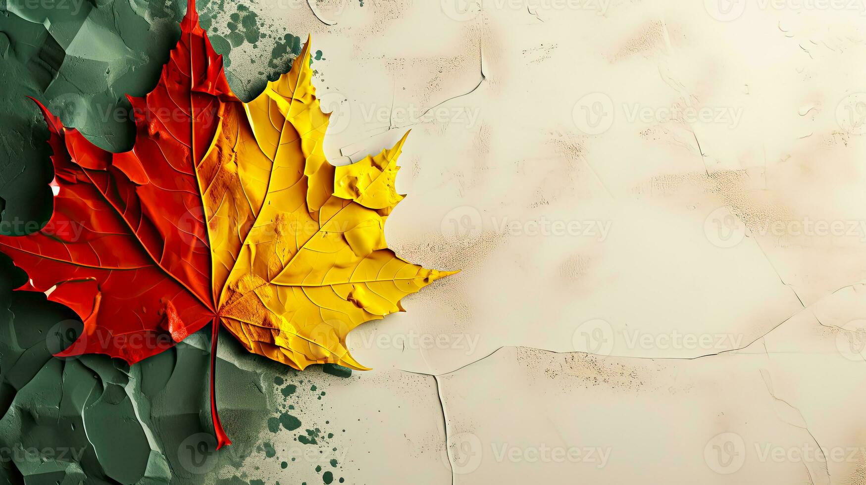 tekening van Canadees esdoorn- blad Aan gips met kopiëren ruimte, herfst banier naar school. ai gegenereerd foto