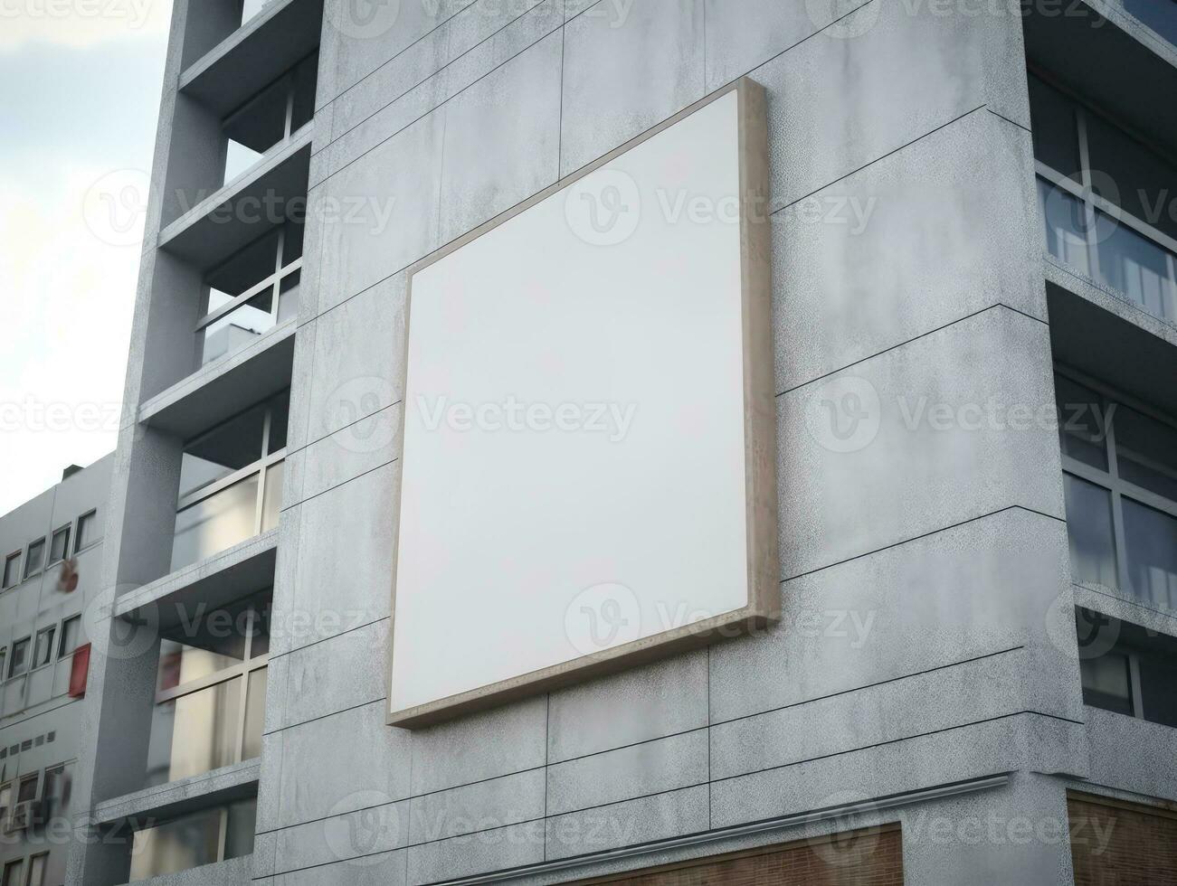 blanco bespotten omhoog teken Aan de gebouw, reclame bord voor Scherm. generatief ai foto