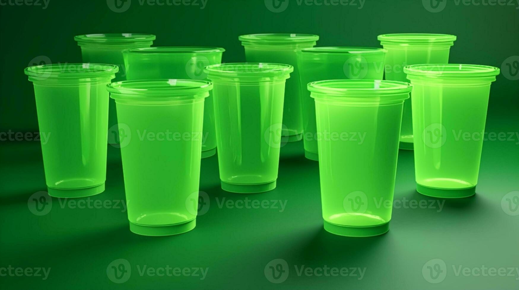 creëren een verfrissend en stimulerend kijken met deze leeg sap cups mockup in helder groen ai gegenereerd foto