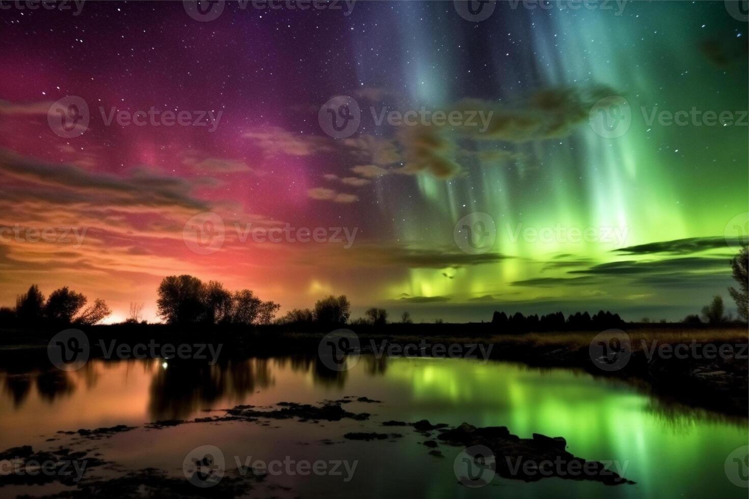 Aurora landschap met noordelijk lichten, generatief ai foto