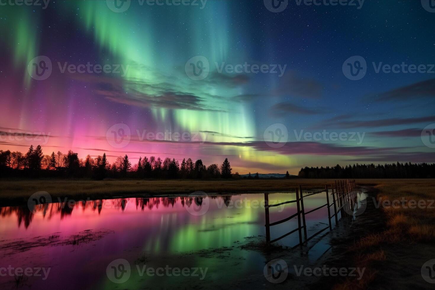 Aurora landschap met noordelijk lichten, generatief ai foto