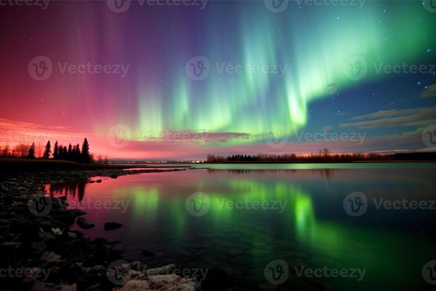 Aurora landschap met noordelijk lichten, generatief ai foto