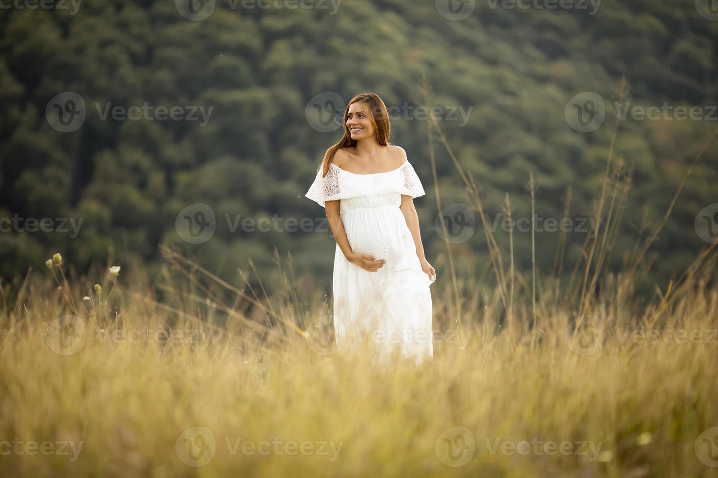 jonge zwangere vrouw op het veld foto