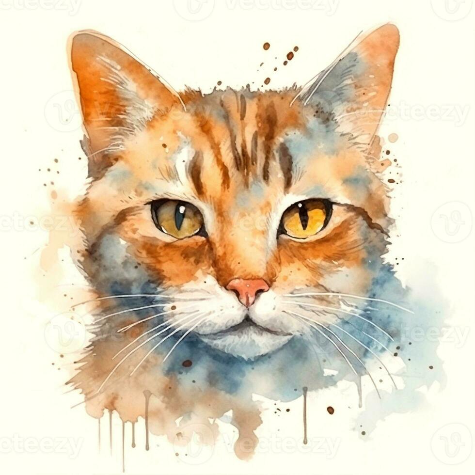 waterverf portret van een kat. schetsen stijl illustratie. voor creëren affiches, stickers, ansichtkaarten, afdrukken, sublimaties. ai gegenereerd foto