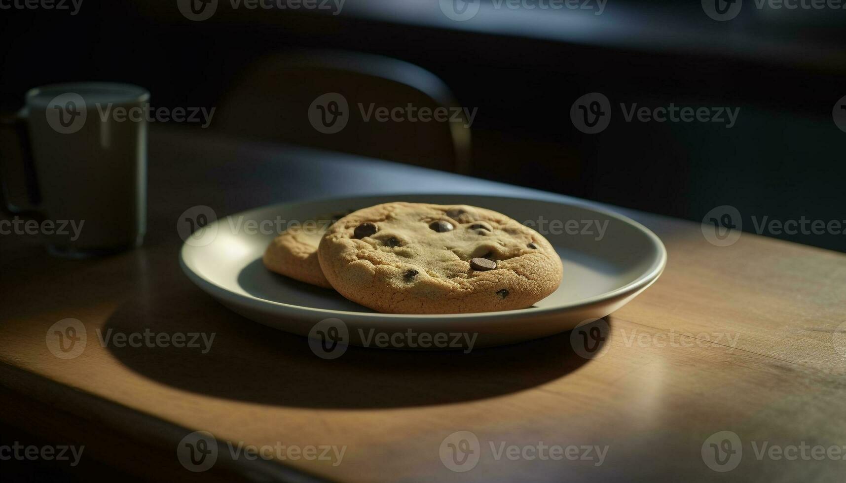 toegeeflijk eigengemaakt chocola spaander koekjes Aan rustiek tafel gegenereerd door ai foto