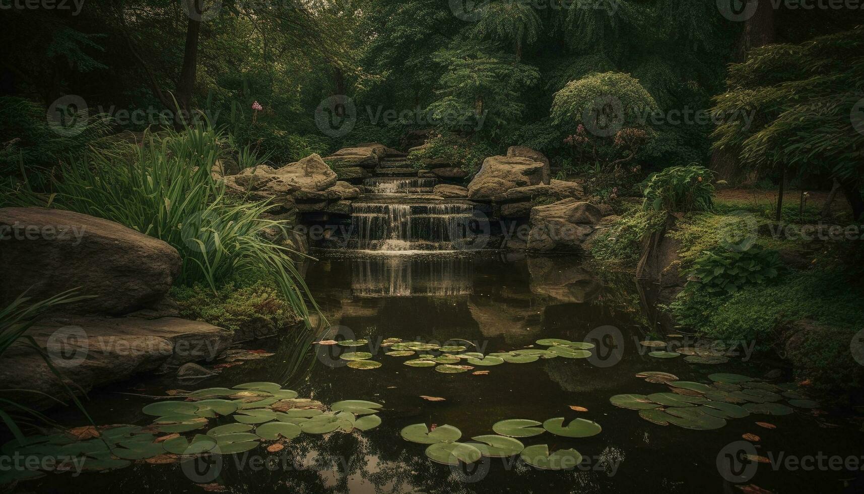 rustig tafereel van nat tropisch regenwoud schoonheid gegenereerd door ai foto