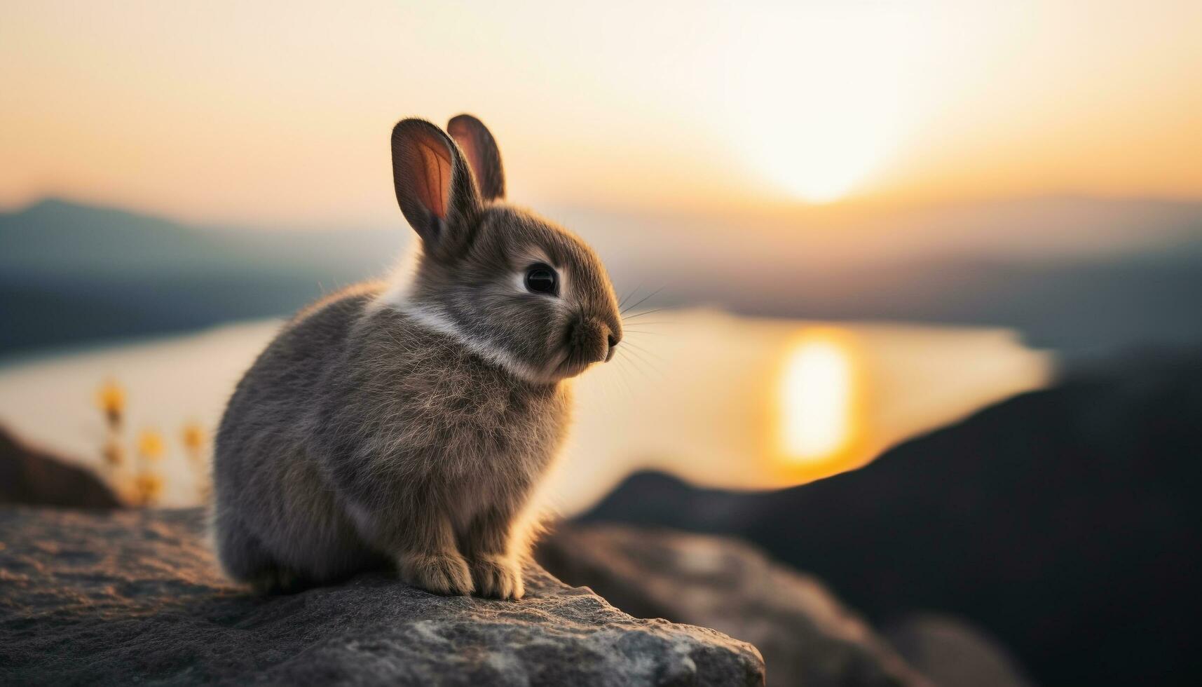 pluizig baby konijn zittend in de gras gegenereerd door ai foto