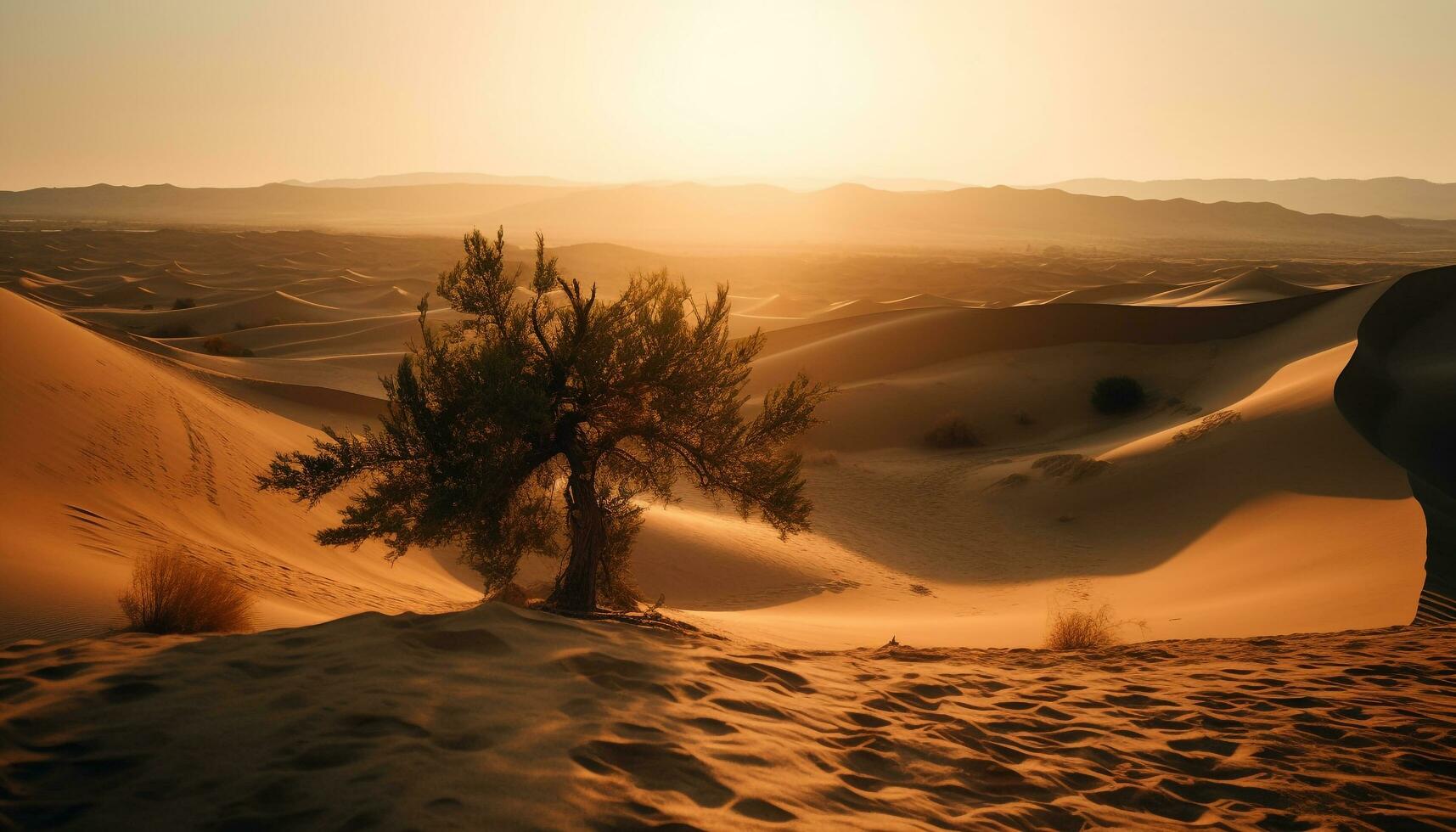 zonsopkomst over- golfde zand duinen in Afrika gegenereerd door ai foto