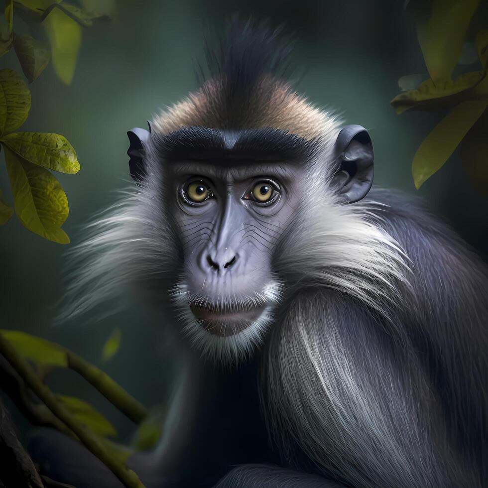 mangabey aap Bij regen Woud ai generatief foto