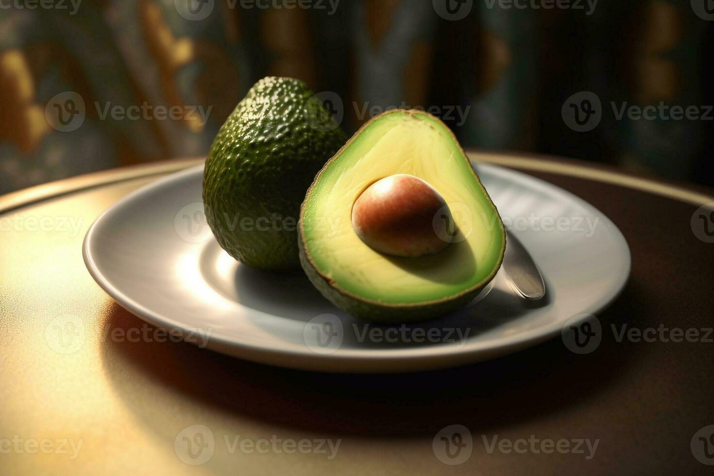 sappig heerlijk avocado leugens Aan een mooi bord, ai gegenereerd foto