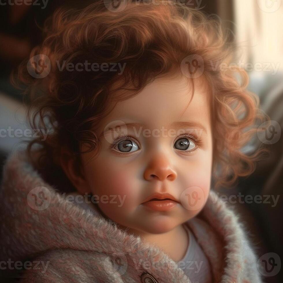 ai generatief portret van een schattig weinig meisje met blond gekruld haar- foto