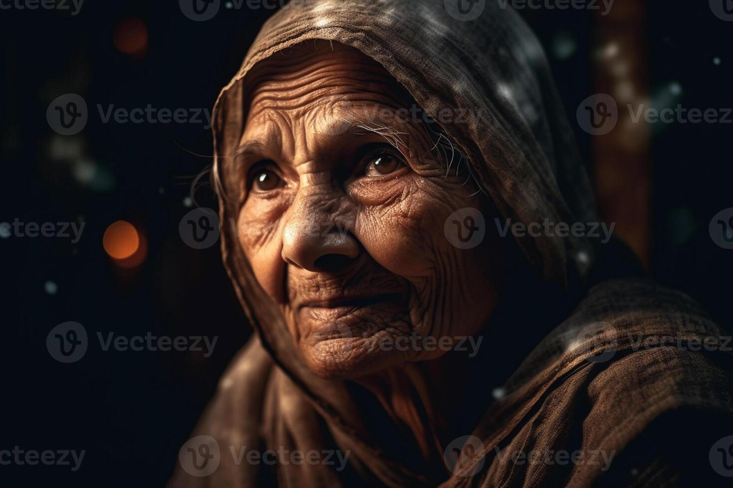 ai generatief portret van de oud Indisch vrouw in de oud huis foto