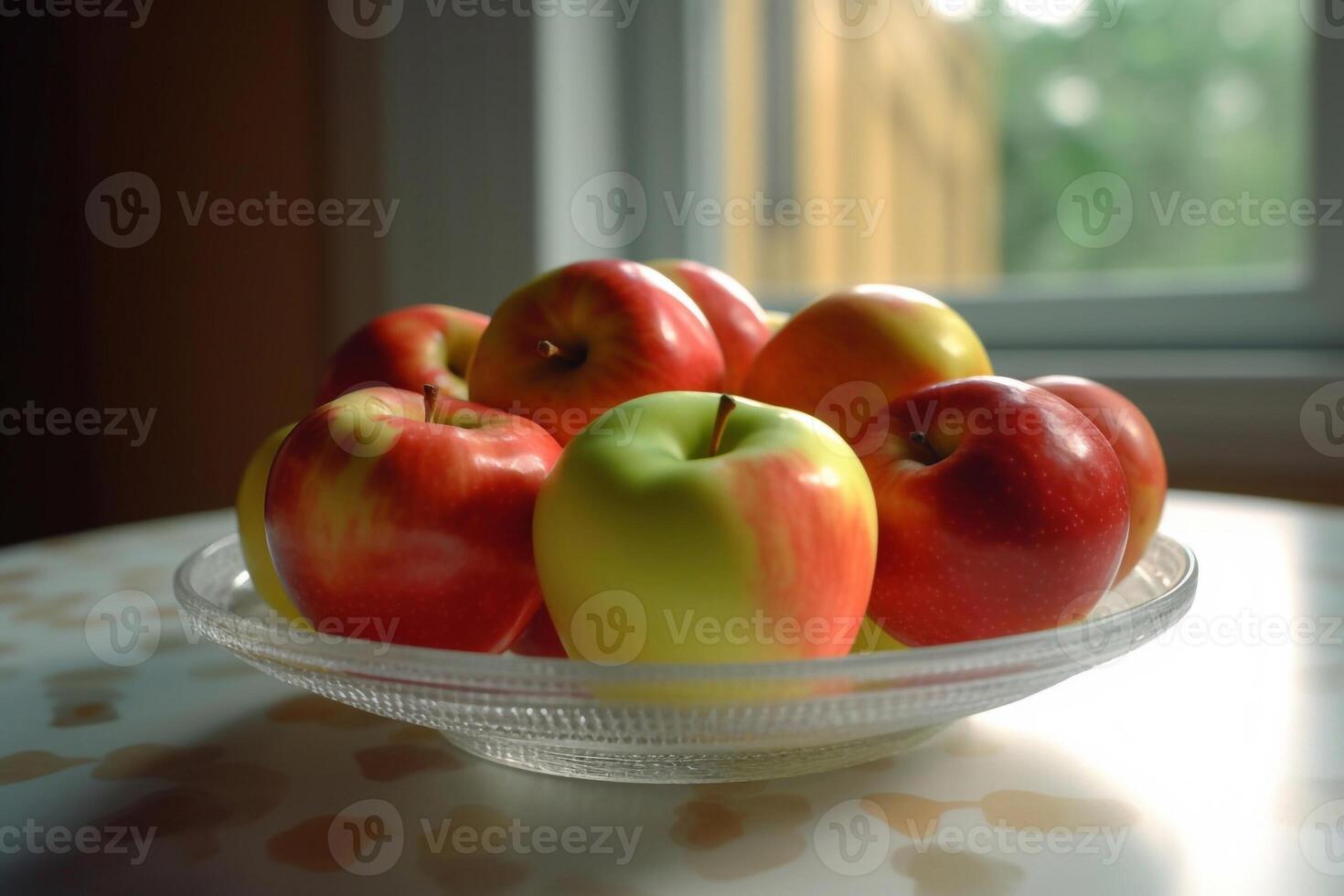 sappig heerlijk appel leugens Aan een mooi bord, ai gegenereerd foto