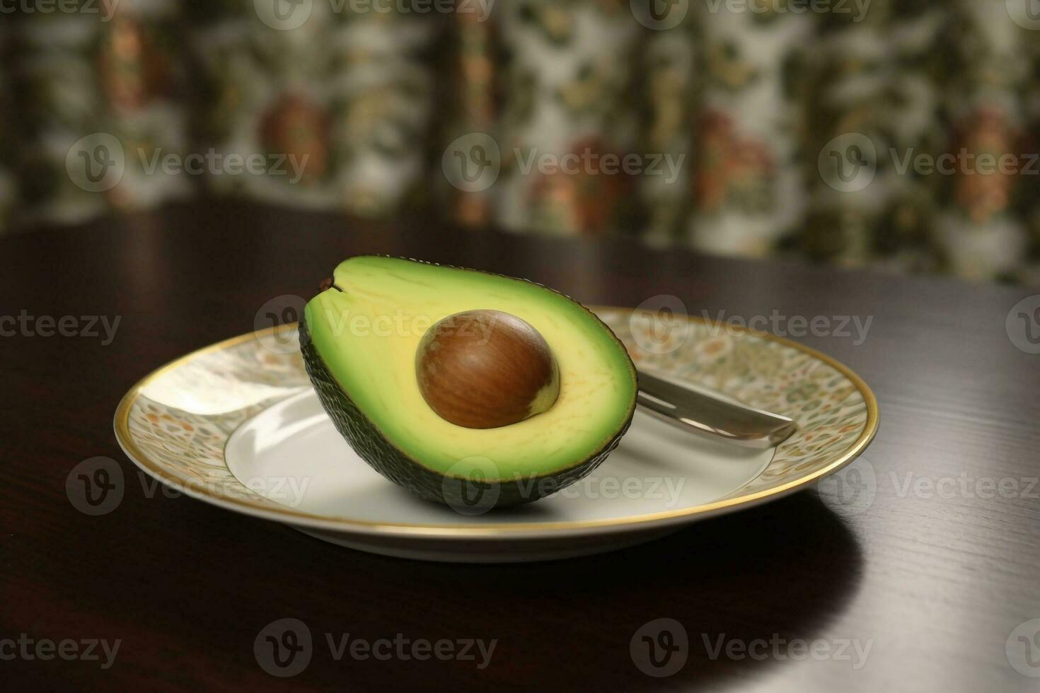sappig heerlijk avocado leugens Aan een mooi bord, ai gegenereerd foto