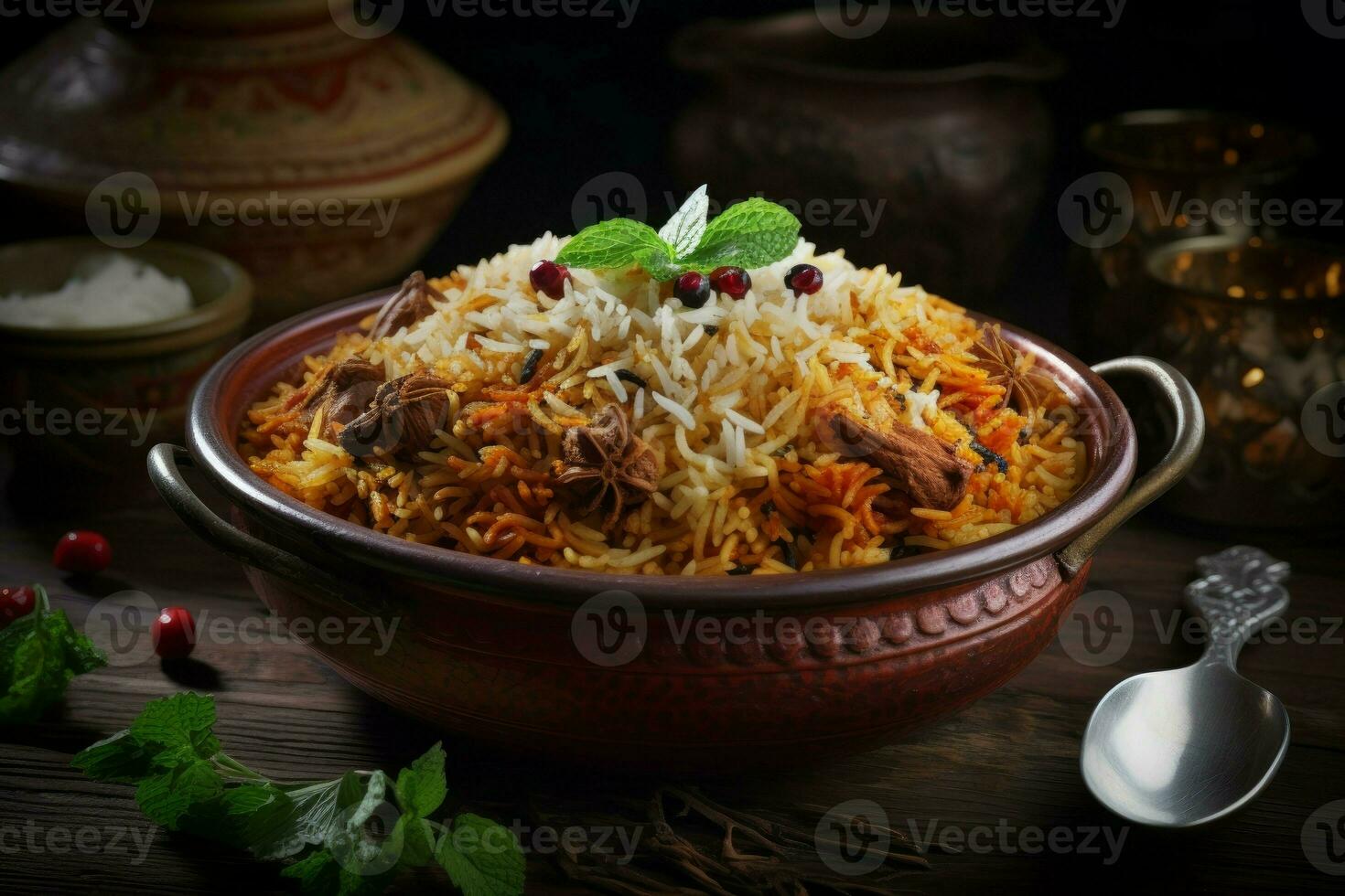 biryani rijst- voedsel schaal. genereren ai foto