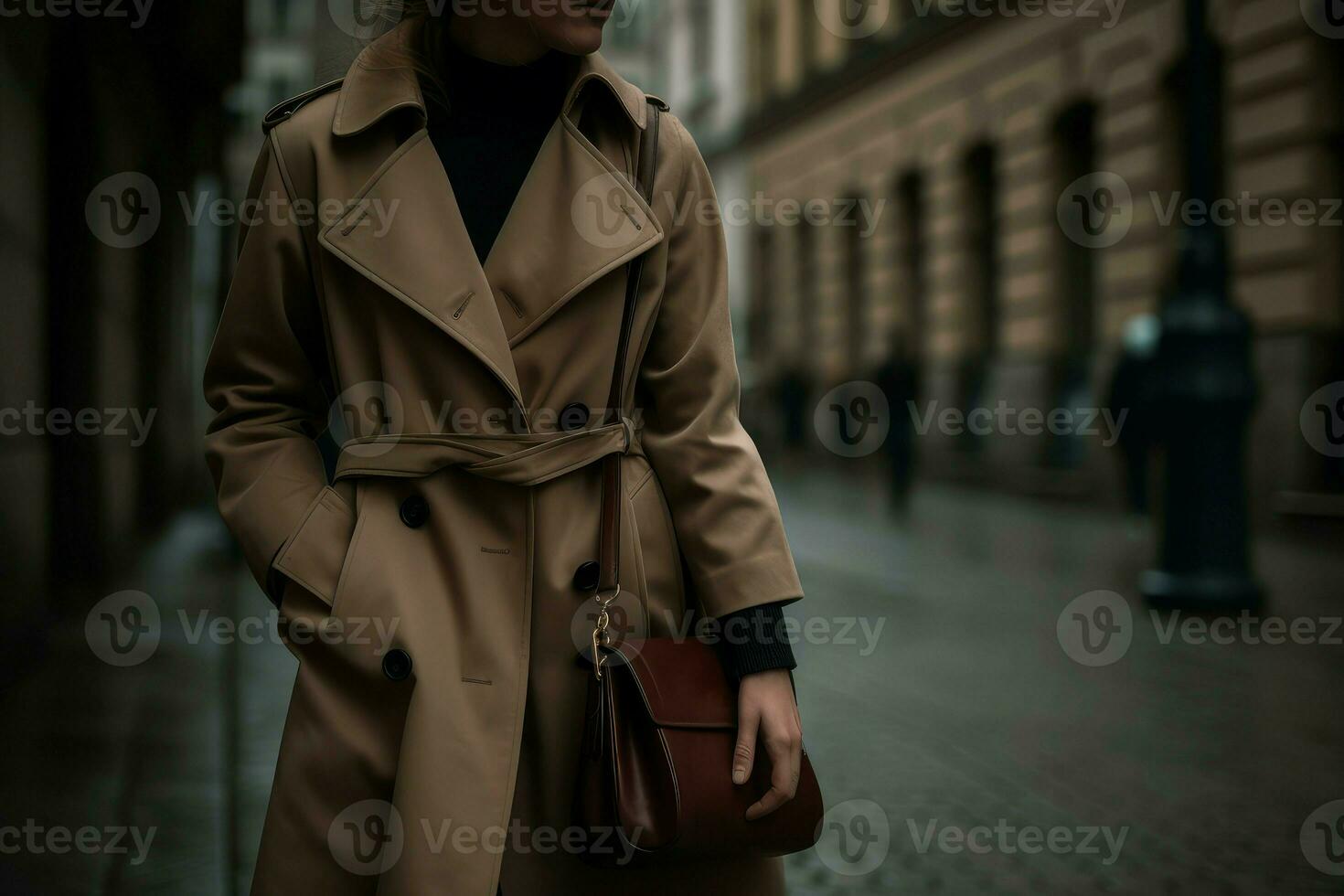 vrouw jas straat herfst. genereren ai foto