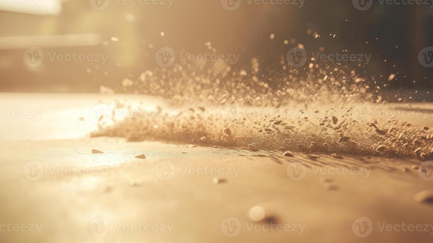 stof deeltjes gespoten door de wind. zand Aan de grond of stof Aan de vloer. generatief ai. foto