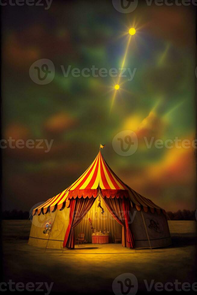 een circus tent met een ster bovenstaand het. ai gegenereerd foto