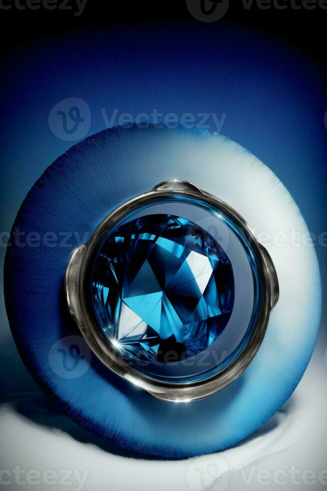 een blauw diamant zittend Aan top van een wit voorwerp. ai gegenereerd foto
