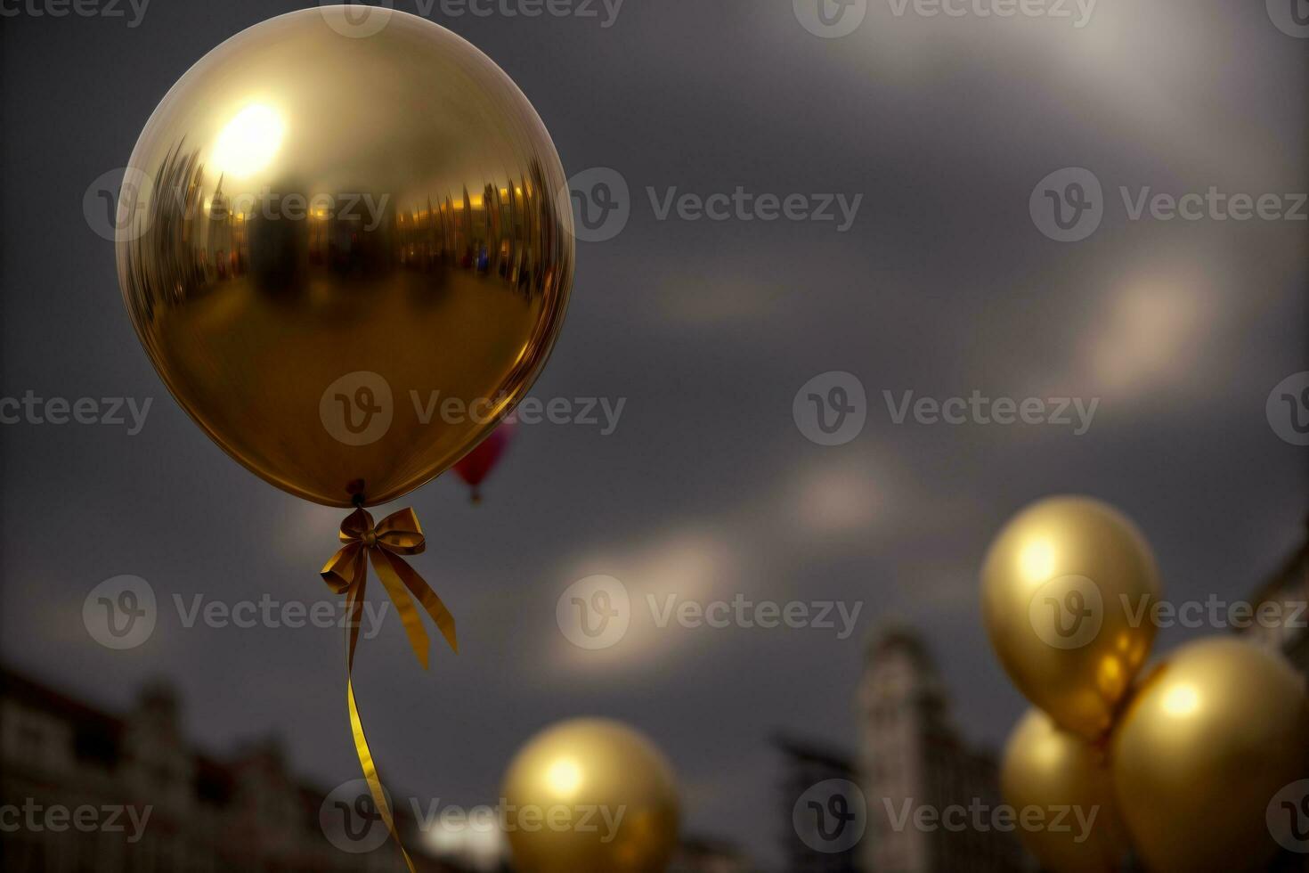 een bundel van goud ballonnen drijvend in de lucht. ai gegenereerd foto