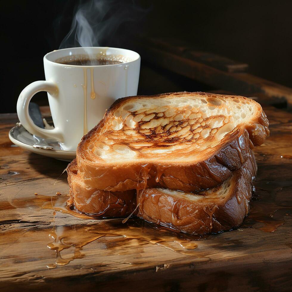 geroosterd brood en koffie beeld fotografie gemaakt door ai gegenereerd foto