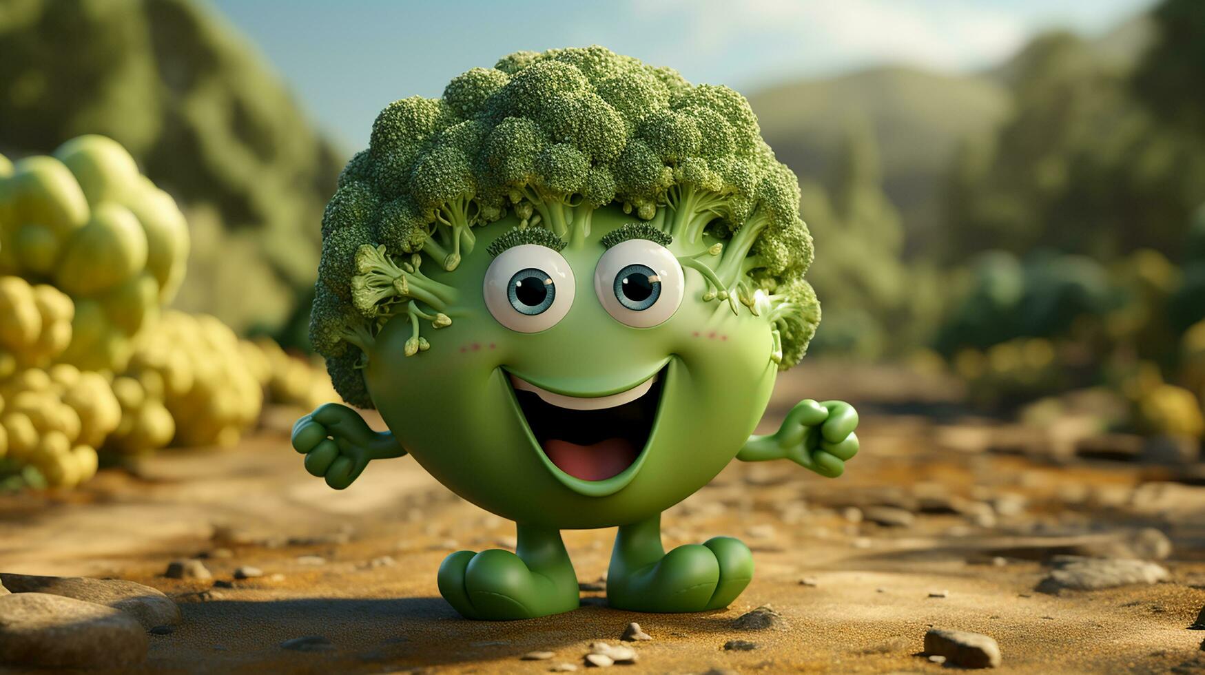 broccoli hebben gezicht, handen en foots wandelen gemaakt door ai generatief foto