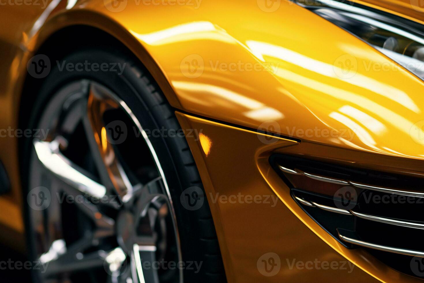 detail van een geel sport- auto. detailopname. selectief focus. ai generatief foto