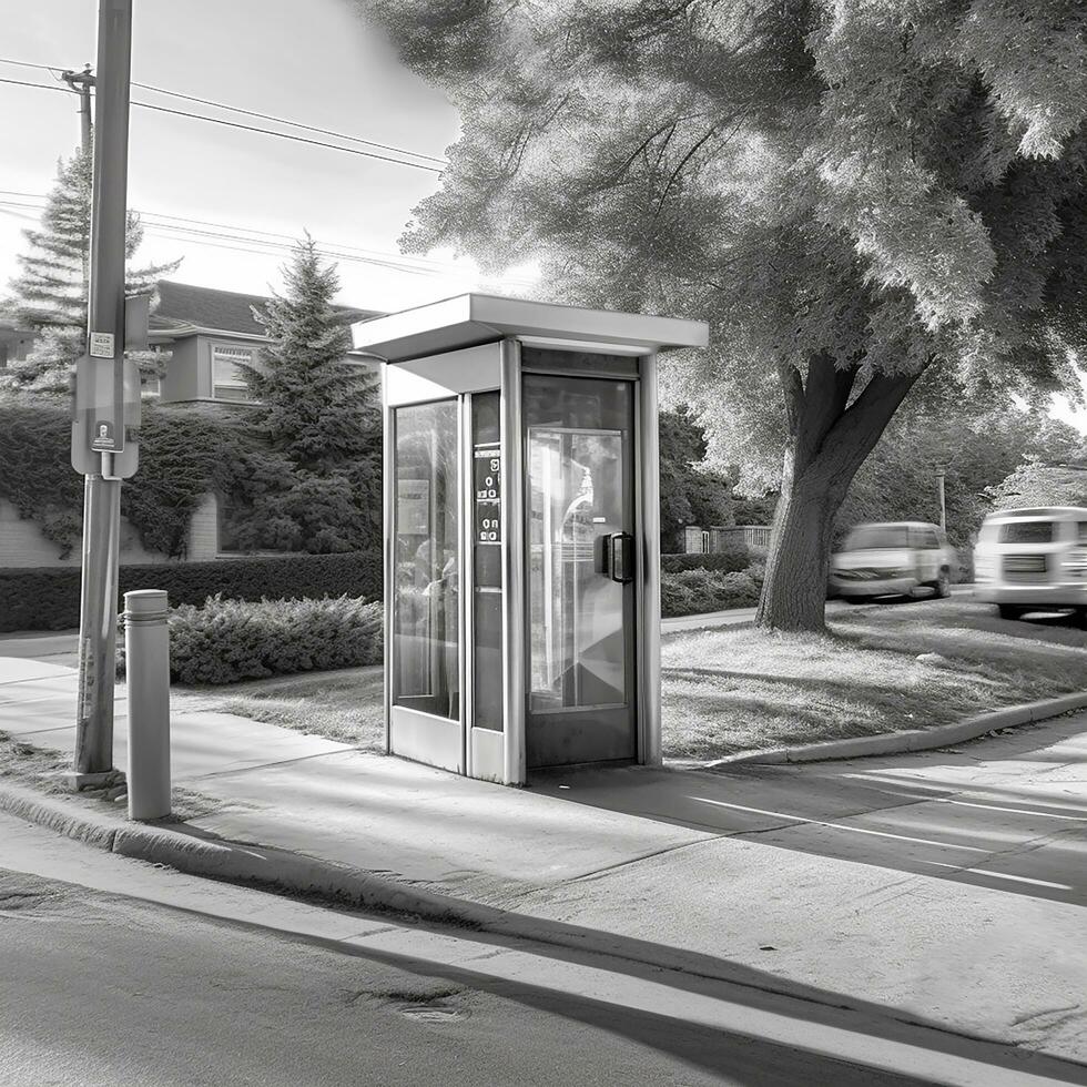 een realistisch afbeelding van een lijn buiten een telefoon kraam, Aan de zijwaarts ai generatief foto