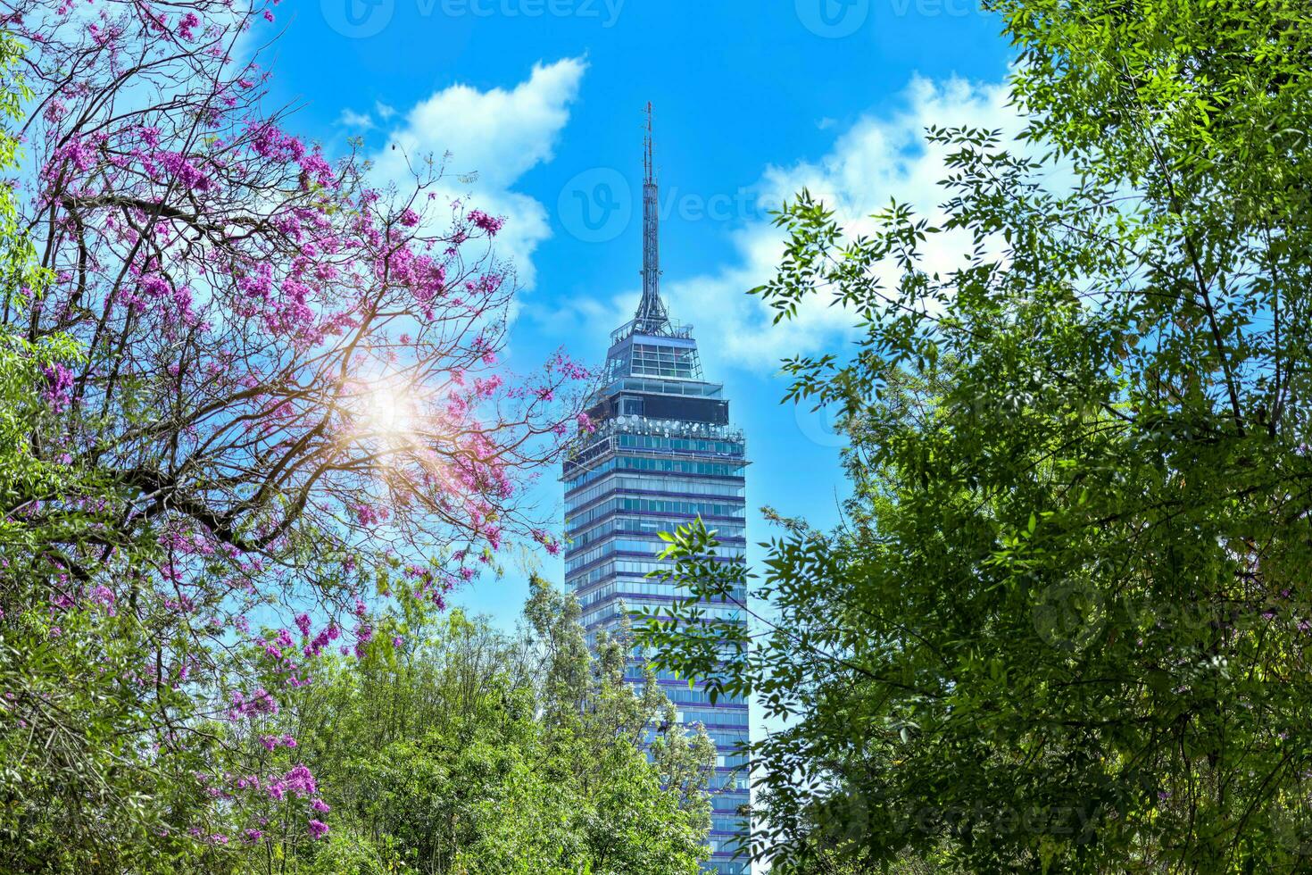 mijlpaal toren torre latino-amerikaanse in de buurt de alameda centraal park en historisch zocalo centrum foto